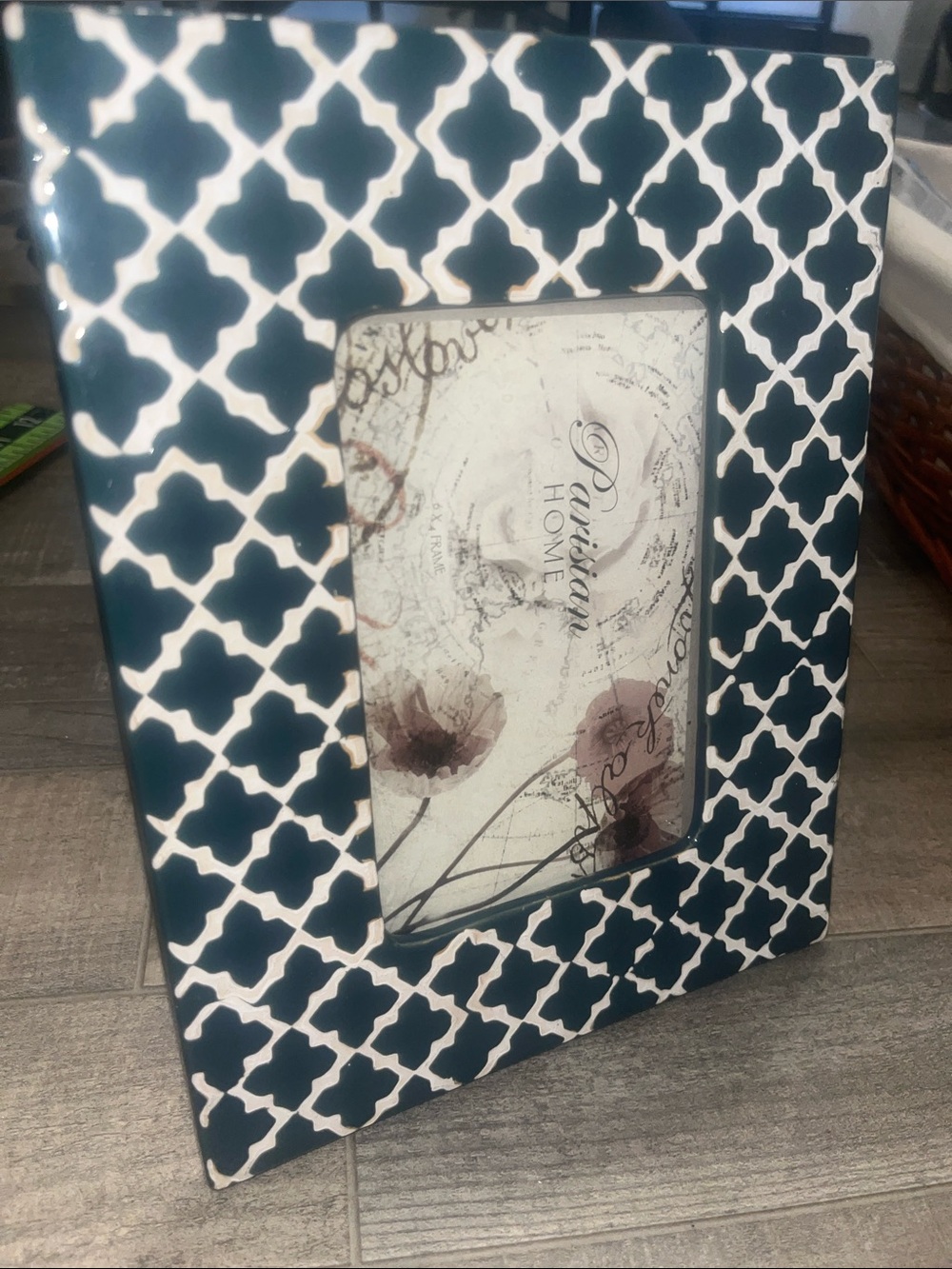 Patterned Teal and White Picture Frame by